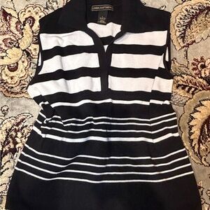 Linda Matthews Black and White Striped Women's Blouse